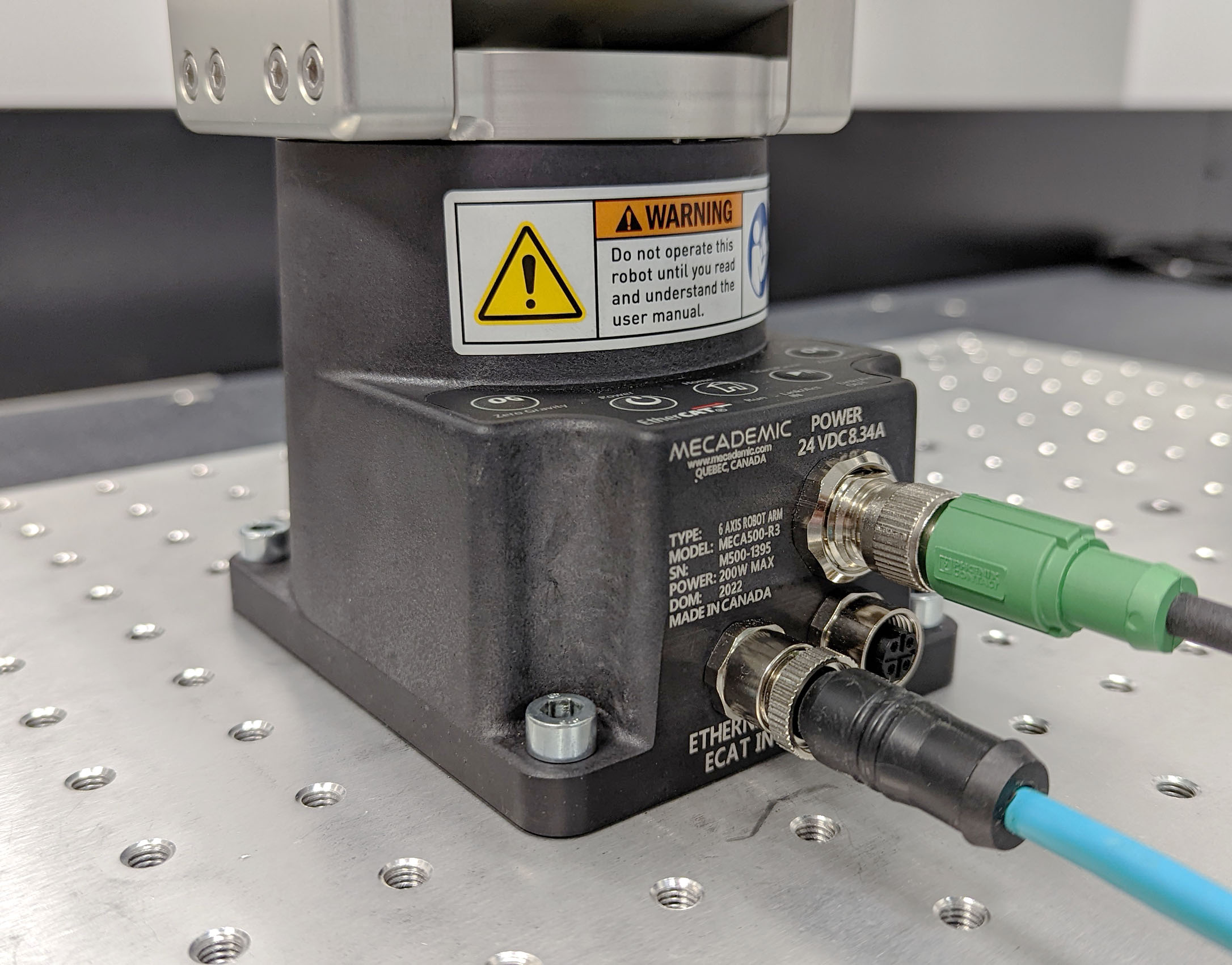 The robot base installed, with the connectors attached